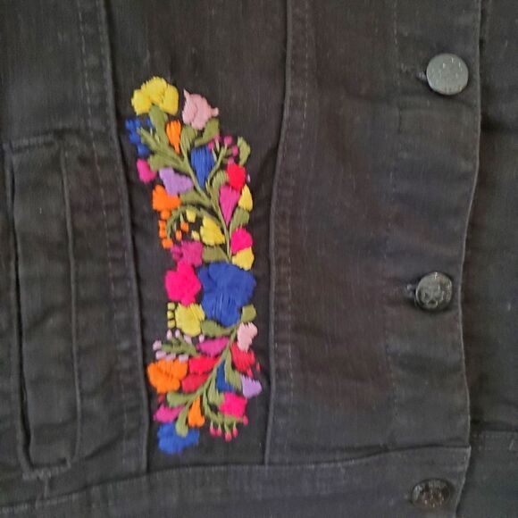 Women's Embroidered Denim Jacket Black Size Medium Western Art To Wear - Picture 6 of 9